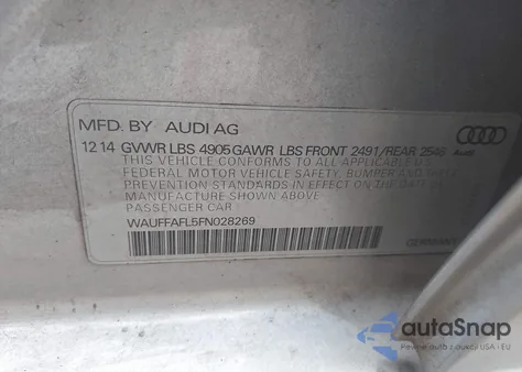 2015 Audi A4 2.0T Premium from USA, damaged, VIN WAUFFAFL5FN028269